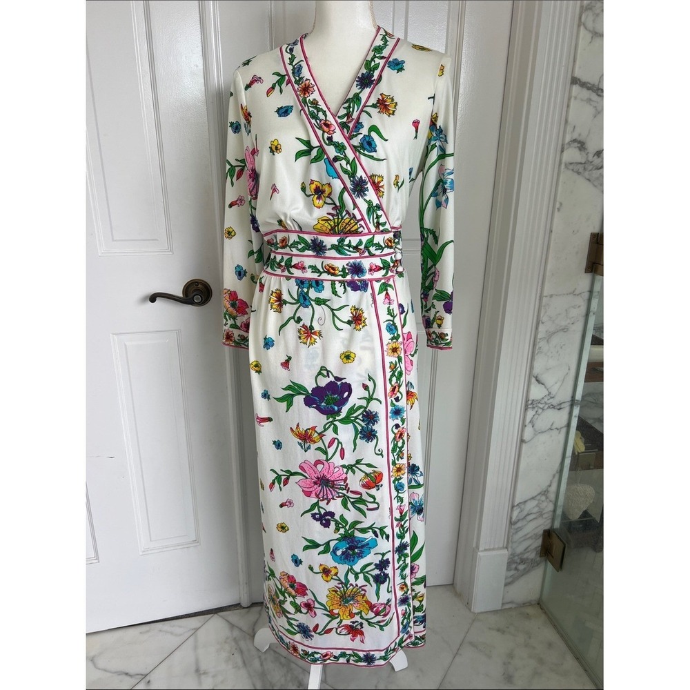 Vintage 60's or 70's Maurice White Floral Maxi Wrap Dress